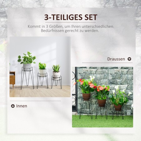 3-osaline metallist lillealuste komplekt, must, kuni Ø16 cm pottidele
