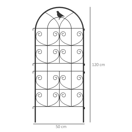 2-osaline metallist ronitaimevõre linnukujundusega, 50 × 120 cm, must