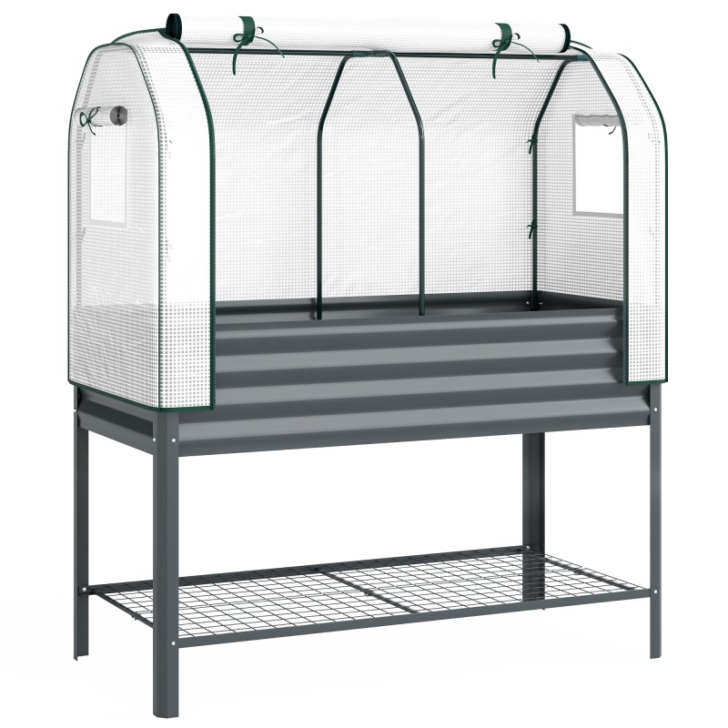 Metallist kõrgpeenar kasvuhoonekatte ja hoiuriiuliga, 120 × 55 × 140 cm