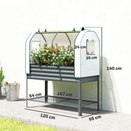 Metallist kõrgpeenar kasvuhoonekatte ja hoiuriiuliga, 120 × 55 × 140 cm