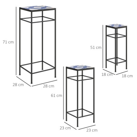 3-osaline taimealuste komplekt, eri suurused, sinine ja valge