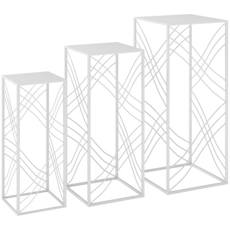 3-osaline metallist taimealuste komplekt, kõrgused 50, 60 ja 70 cm, valge