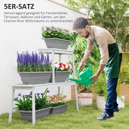 5-osaline plastikust lillepottide komplekt, 59 × 21 × 16 cm, hall