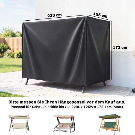 Veekindel polüesterkate Hollywoodi kiigele, 220 × 125 × 172 cm, must