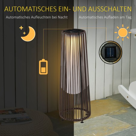 Aiavalgusti, välisvalgusti, päikeseenergial töötav, 8-tunnine tööaeg, automaatrežiim, rotang-imitatsioon, 21,5 x 21,5 x 61 cm