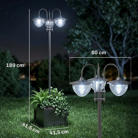 Päikeseenergial töötav metallist aialatern lillepoti alusega, 189 cm