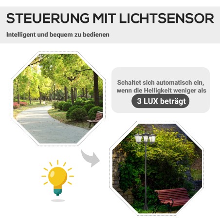 Kolme leegiga LED-päikeseaialatern roostevabast terasest, IP44, must