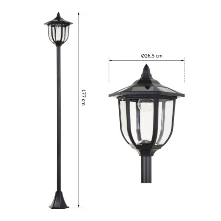177 cm kõrgune päikesetoitel LED-aialatern, 30/60 lm, must