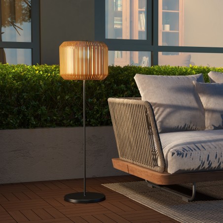 Rotangistiilis LED-päikesevalgusti aeda, Ø34 × 130 cm, must-kollane
