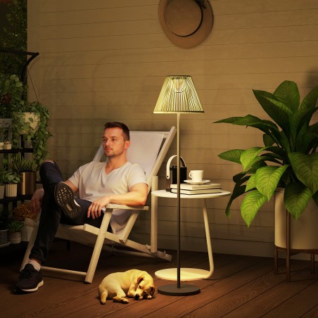 Valgusanduriga rotangist päikeseenergial töötav põrandalamp – 25 LED-i, boho-stiil – Ø 33 x 135 cm