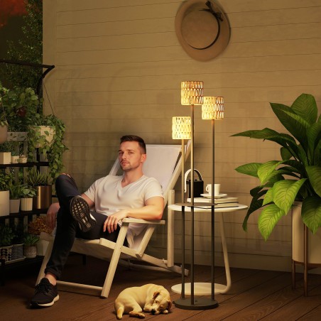 Valgusanduriga rotangist päikeseenergial töötav põrandalamp – 3 valgusrežiimi, boho-stiil, IP44, Ø 37 x 144 cm (kõrgus)