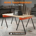 Saepuksid (2 tk komplekt), kokkupandavad töölaua saepuksid kõrgusega reguleeritavate jalgadega, 2x4 tugi, kandekäepide, oranž