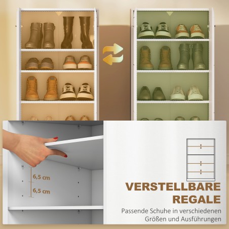 Kõrgläikega kingakapp reguleeritavate riiulitega, mahutab 10 paari, valge