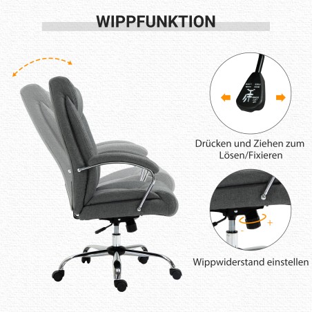 Kiikumisfunktsiooniga kontoritool, ergonoomiline tool, polsterdatud käetoed ja peatugi, reguleeritava kõrgusega pöörlev 