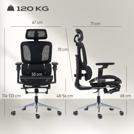 Ergonoomiline kontoritool reguleeritava nimme- ja peatoe ning jalatoega