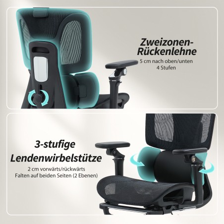 Ergonoomiline kontoritool reguleeritava nimme- ja peatoe ning jalatoega