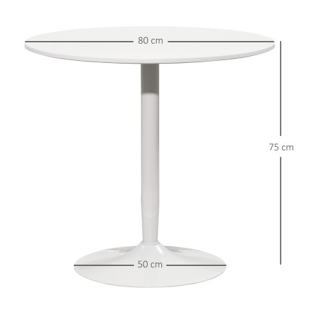 Ümmargune söögilaud kahele, MDF-ist ja terasest, valge, Ø 80 × 75 cm