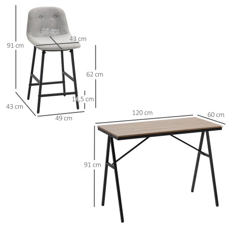Tööstusstiilis baarilaud koos baaripukkidega, helehall, 120 × 60 × 91 cm