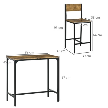 3-osaline baarikomplekt MDF-ist: baarilaud ja 2 tooli, pruun