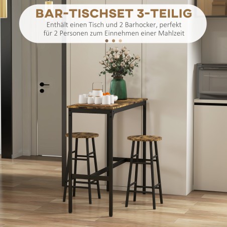 Tööstusdisainiga baarilaua ja 2 baaritooli komplekt, pruun ja must