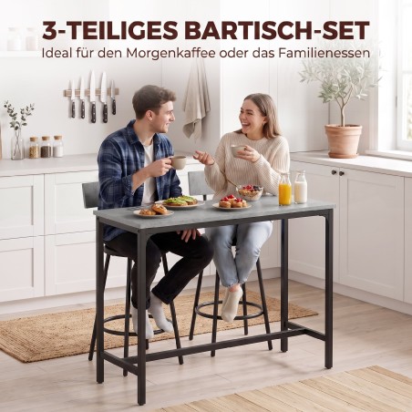 Baarilaua ja 2 polsterdatud jalatoega baaripuki komplekt, hall