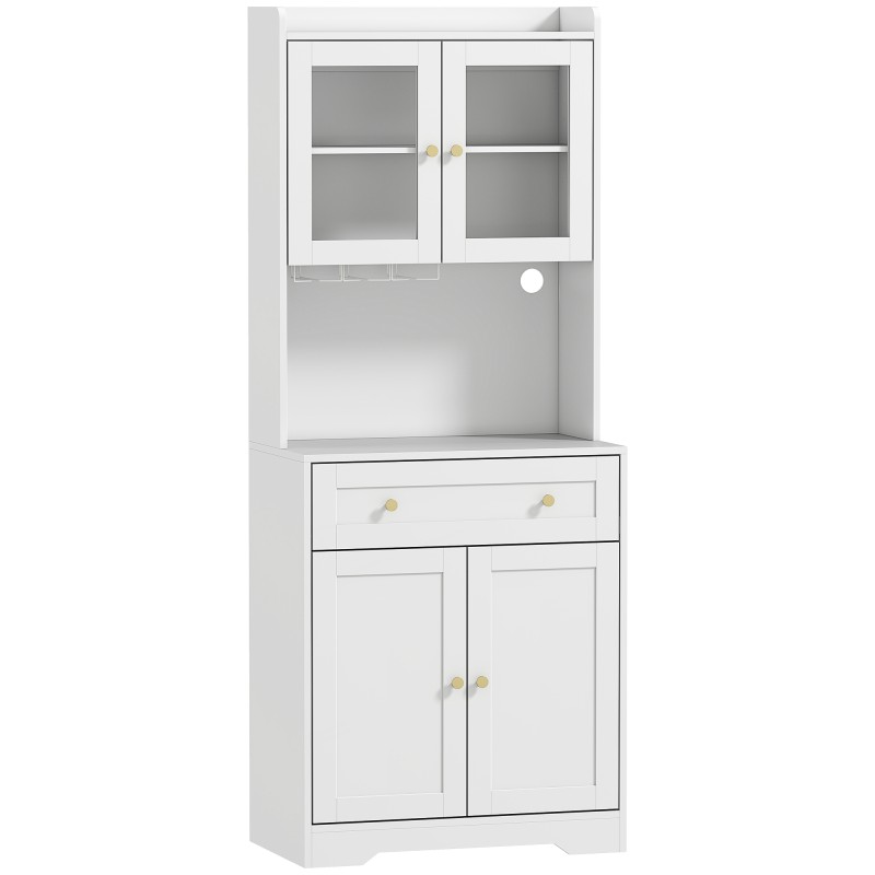 Tööpinnaga köögikapp, millel on veiniklaasihoidik ja panipaik, sobib kööki või söögituppa, 170 cm, MDF, klaas, valge