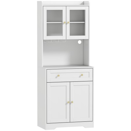Tööpinnaga köögikapp, millel on veiniklaasihoidik ja panipaik, sobib kööki või söögituppa, 170 cm, MDF, klaas, valge