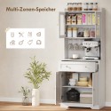 Tööpinnaga köögikapp, millel on veiniklaasihoidik ja panipaik, sobib kööki või söögituppa, 170 cm, MDF, klaas, valge