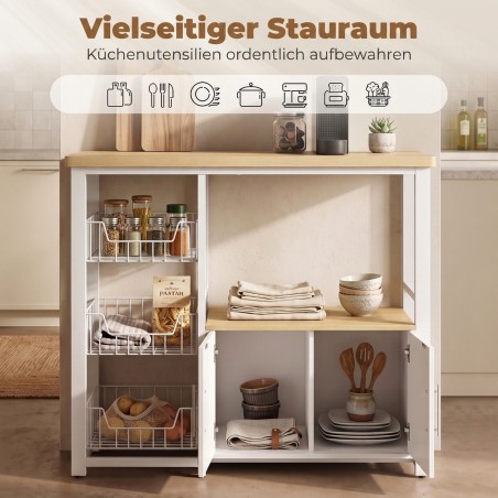 Hoiuruumiga köögiriiul, mikrolaineahjurest koos 3 korvi ja kapiga, 100 x 35 x 80 cm, valge