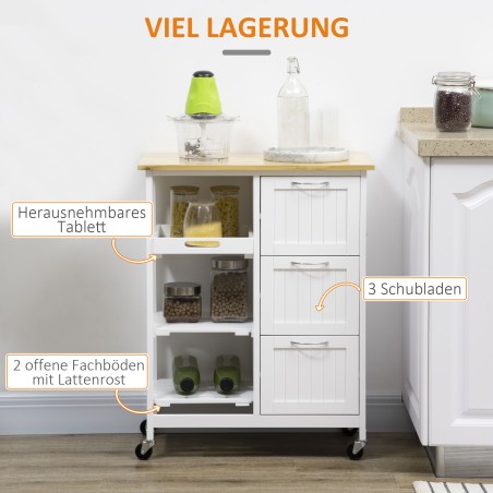 Maakodu stiilis köögikäru 3 sahtliga, valge