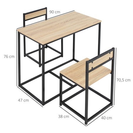 Söögilauakomplekt laua ja 2 metallraamiga tooliga