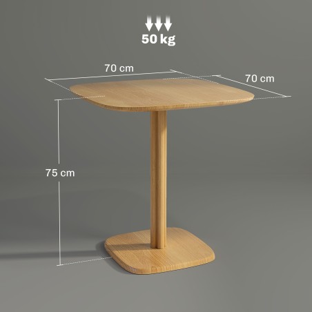 Söögilaud, 70 x 70 cm kummipuust köögilaud neljale inimesele – sobib kööki või söögituppa, naturaalse viimistlusega