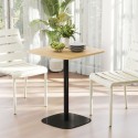 Väike ruudukujuline söögilaud (60 cm), MDF-plaadiga lauaplaat, terasest jalg,  naturaalne puit ja must värv