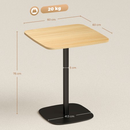 Väike ruudukujuline söögilaud (60 cm), MDF-plaadiga lauaplaat, terasest jalg,  naturaalne puit ja must värv