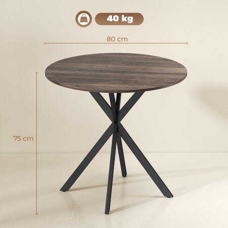 Ümmargune köögilaud, 80 cm, kompaktne lauaplaat, puitlaastplaat, metall, pruun