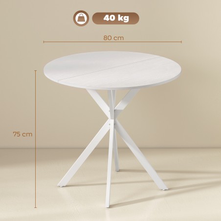 Ümmargune köögilaud, 80 cm, kompaktne lauaplaat, puitlaastplaat, metall, valge