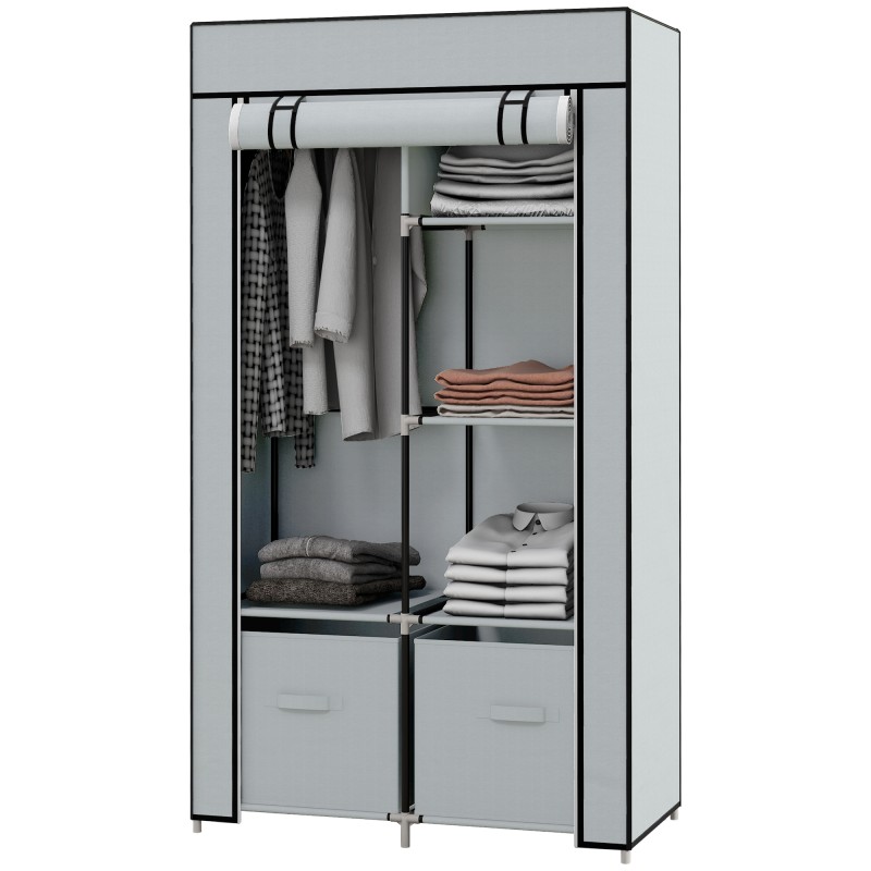 Kangast riidekapp 1 riidepuutoru ja 2 sahtliga, hall, 83 × 42,5 × 162,5 cm