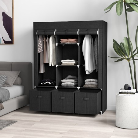 Kokkupandav fliisist riidekapp 3 sahtliga, 125 × 43 × 162,5 cm, must