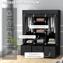 Kokkupandav fliisist riidekapp 3 sahtliga, 125 × 43 × 162,5 cm, must
