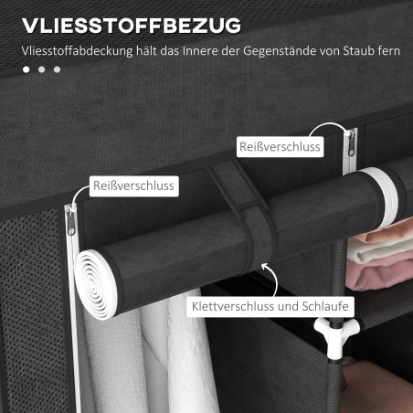 Kokkupandav fliisist riidekapp 3 sahtliga, 125 × 43 × 162,5 cm, must