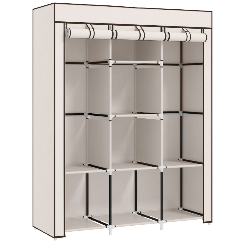 Kangast riidekapp, hoiustamislahendus, 8 riiulit, 2 riidepuutoru, kreemjasvalge