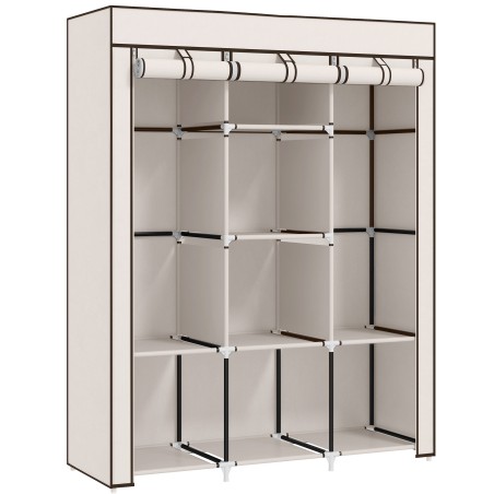 Kangast riidekapp, hoiustamislahendus, 8 riiulit, 2 riidepuutoru, kreemjasvalge