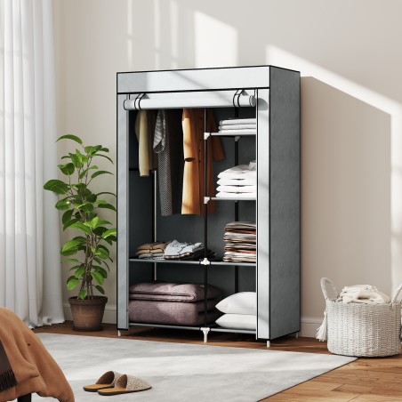Kangast riidekapp 6 riiuli ja riidepuutoruga, helehall