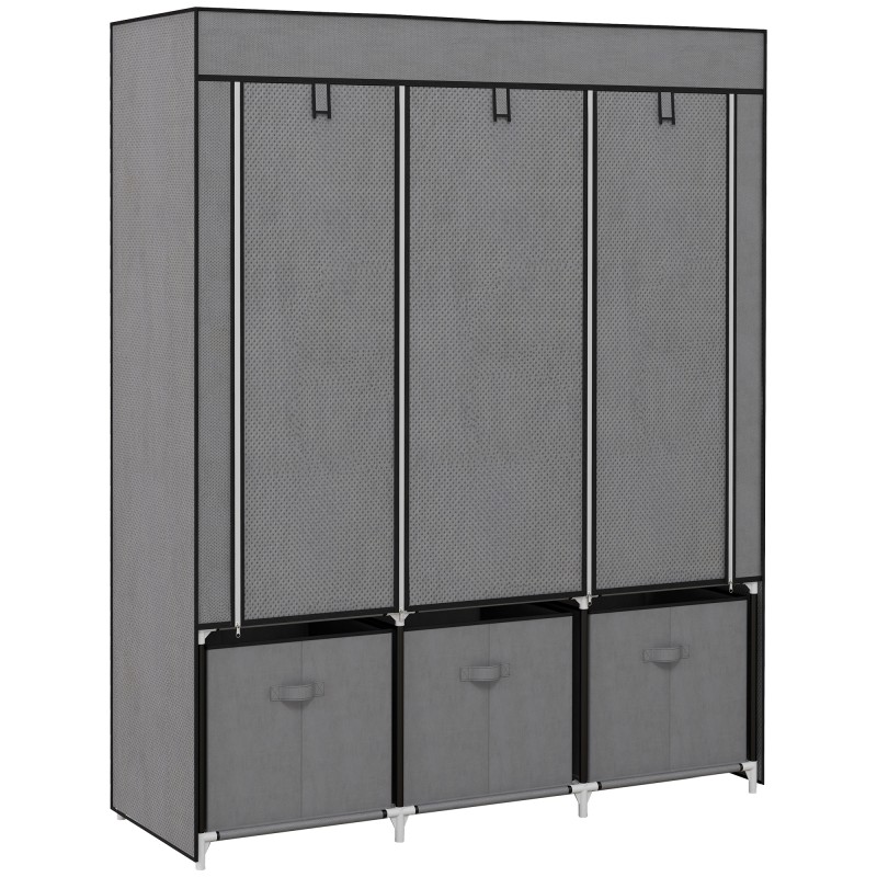 Kokkupandav kangast riidekapp 3 sahtliga, hall, 125 × 43 × 162,5 cm