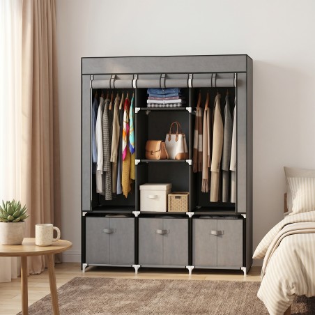 Kokkupandav kangast riidekapp 3 sahtliga, hall, 125 × 43 × 162,5 cm