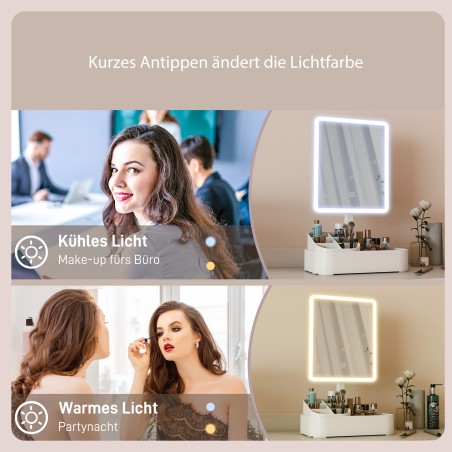 Laetav LED-valgustusega 180° pööratav meigipeegel, 2 režiimi, valge