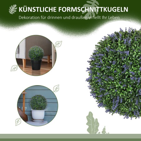 Komplekt kahest UV-kindlast kerakujulisest kunsttaimest (sise- ja välistingimustesse), 42 cm, roheline ja lilla