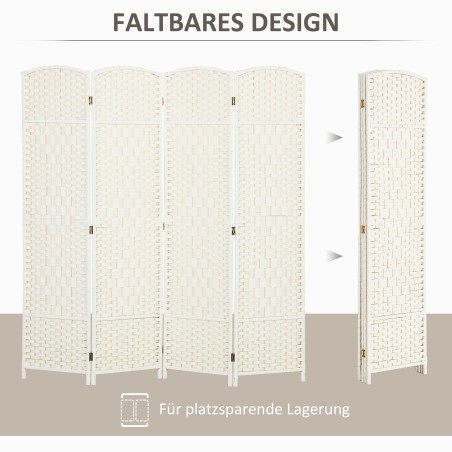 4-osaline kokkupandav ruumijagaja männipuidust punutud mustriga, valge