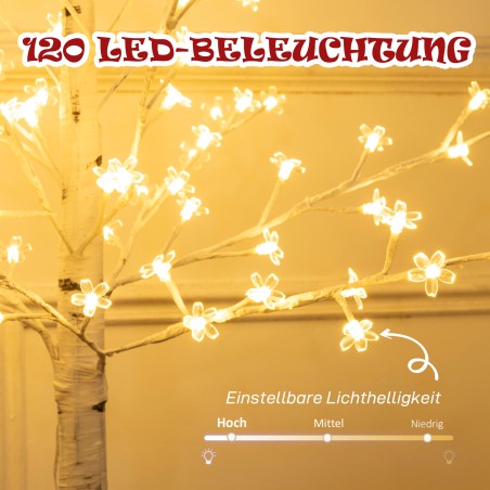 Kunstpuu, kunst-kirsiõitega puu, 120 LED-i, 3 heledusastet, soe valge valgus, realistlik koor, 21 x 21 x 150 cm