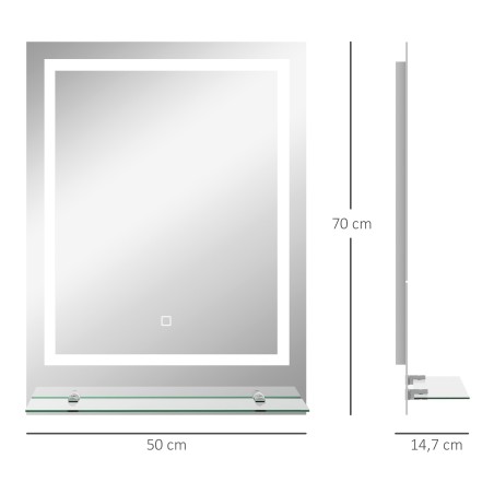 LED-valgustusega vannitoapeegel, 3 valgustooni, uduvastane funktsioon, otseühendus elektrivõrku, 70 x 50 cm